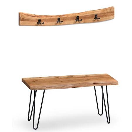 Alaterre Furniture Hairpin Natural Live Edge 36" Bench with Coat Hook Set AWDD032320
